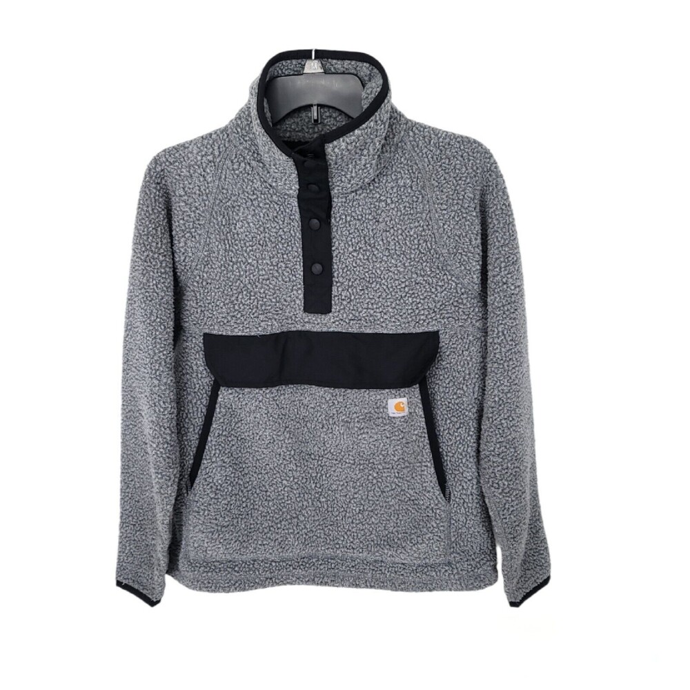 Carhartt Sweater Womens Small Fleece Pullover Relaxed 1/4 Snap Logo Top Pocket